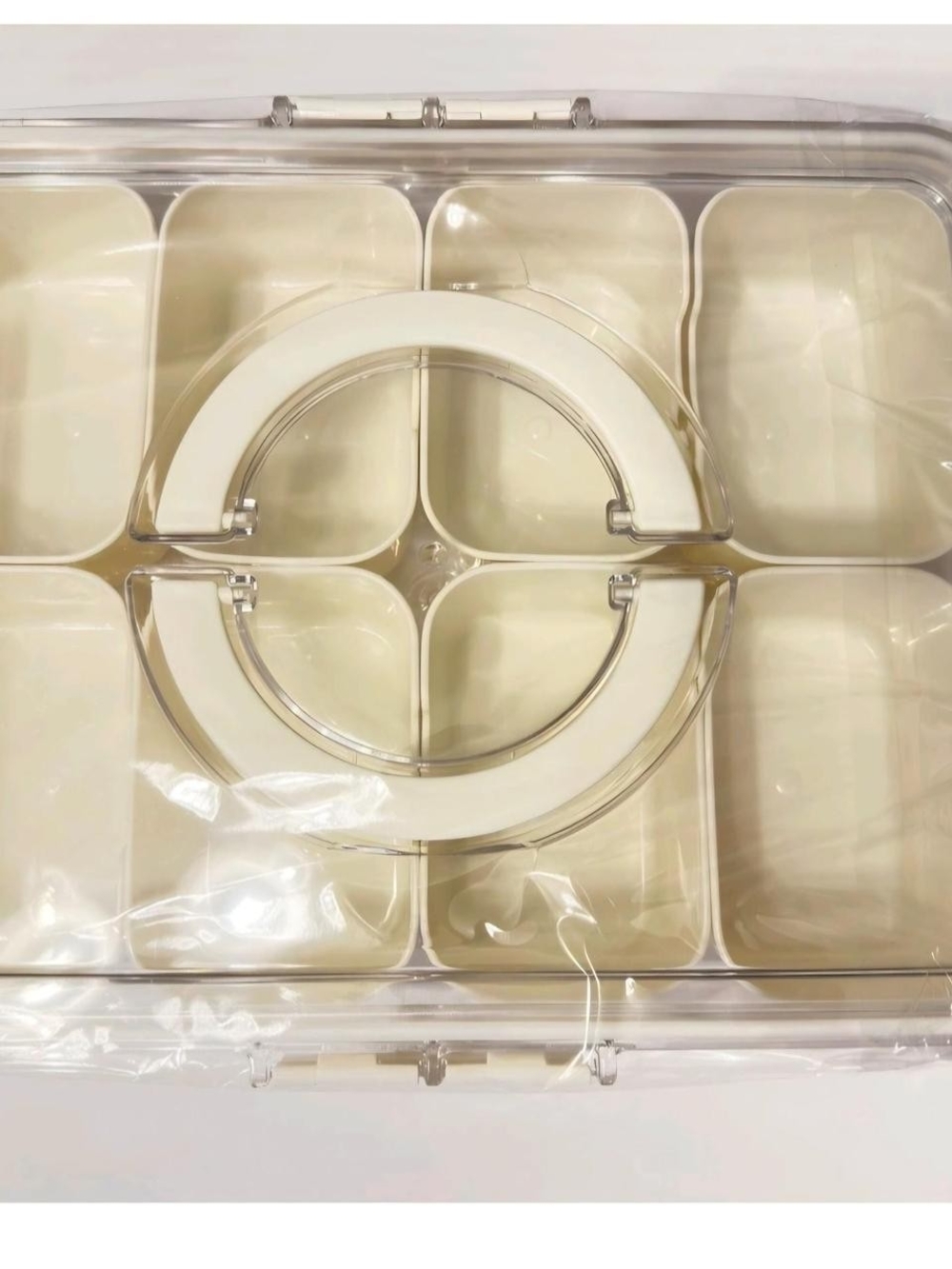 Cream Plastic Compartment Storage Organizer with Clear Lid